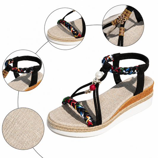 Sandales Compensées Femme à Perles Tressées